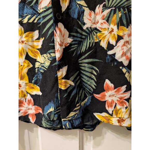 No Boundaries Men’s XL Hawaiian Floral Shirt Black Tropical Button Up Rayon - Picture 10 of 12